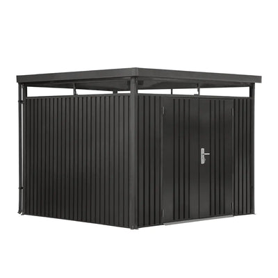 TMG-MS0909-PRO 9x9 Pro Series galvanized metal shed with skylight windows, vents, and 59x70 inch lockable door for secure outdoor storage