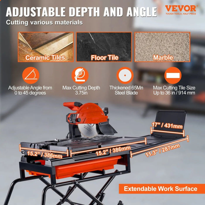10" Wet Tile Cutter, 4500 RPM Motor, Adjustable Stand Included, Precision Cutting Performance, DOBA-WTC10