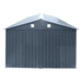 10' x 20' metal garage shed with double front doors, side entry door, charcoal grey finish, and 200 sq-ft of floor space – packed in wooden crate for shipping.