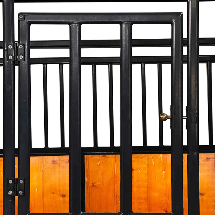 12’ Horse Stall Pine Lumber Panel, Vertical Bar Top & Wood-Filled Bottom, Front panel c/w Window/Feeder and Sliding Door, TMG-FHS12A and FHS12B