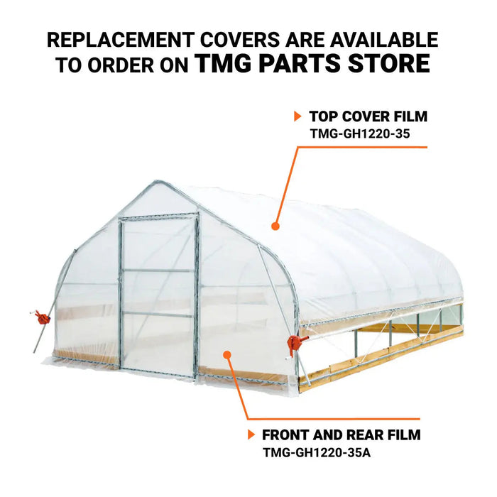 12’ x 20’ Tunnel Greenhouse Grow Tent w/6 Mil Clear EVA Plastic Film, Cold Frame, Hand Crank Roll-Up Sides, Peak Ceiling Roof, TMG-GH1220