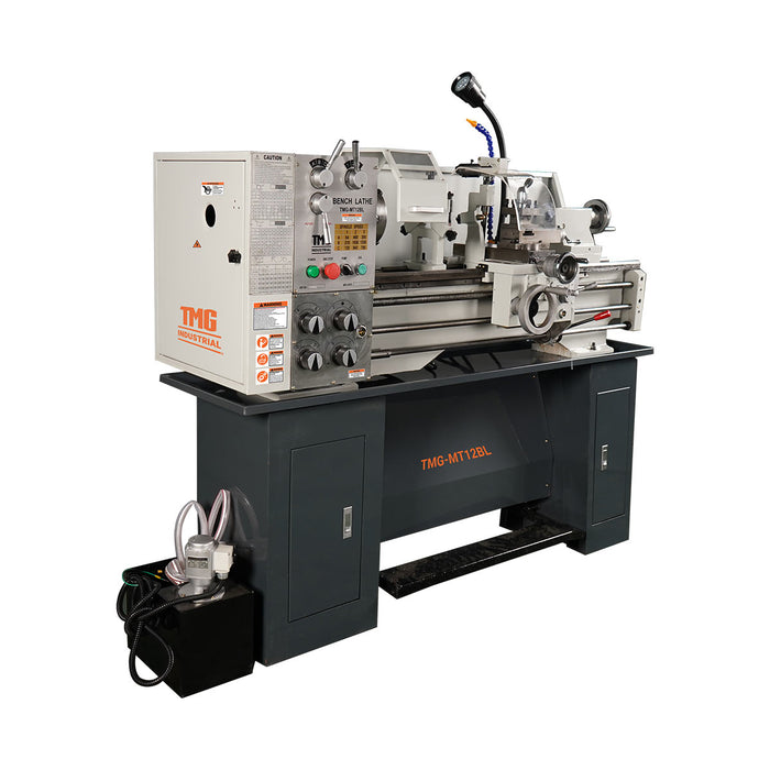 TMG-MT12BL 12" x 37" precision benchtop lathe with 1.5 HP motor, 64–1500 RPM and ASA D1-4 spindle
