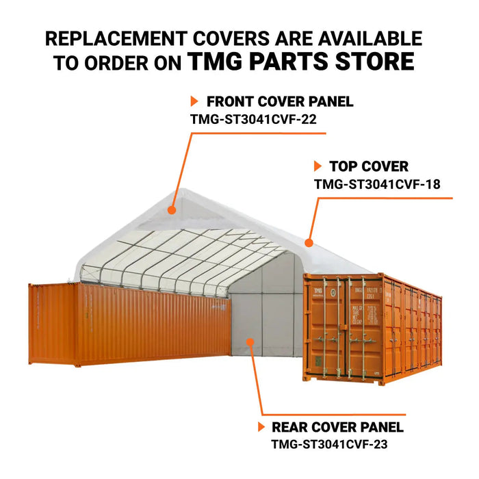 30' x 40' PVC Fabric Container Peak Roof Shelter with End Wall & Partial Front Drop Pro Series, Fire Retardant, Water Resistant, UV Protected, TMG-ST3041CVF