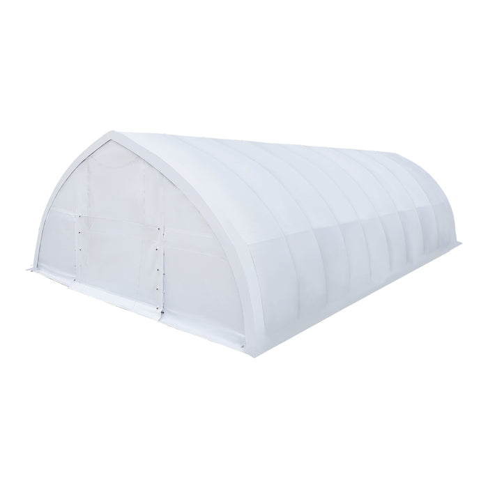 TMG-ST3042E 30x42 peak ceiling storage shelter with 11 oz PE cover, galvanized steel frame, roll-up doors, and 1200 sq ft covered space for equipment storage