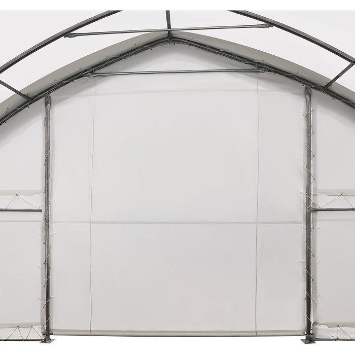 TMG-ST3042E 30x42 peak ceiling storage shelter with 11 oz PE cover, galvanized steel frame, roll-up doors, and 1200 sq ft covered space for equipment storage