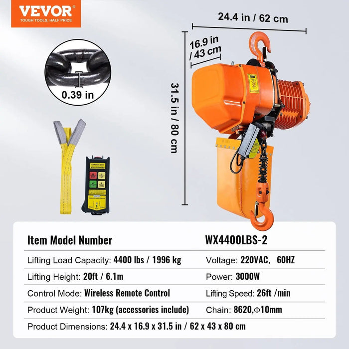 4400 LBS Wireless Electric Chain Hoist with 20 FT Lifting Height, IP54 Protection, DOBA-AHE2