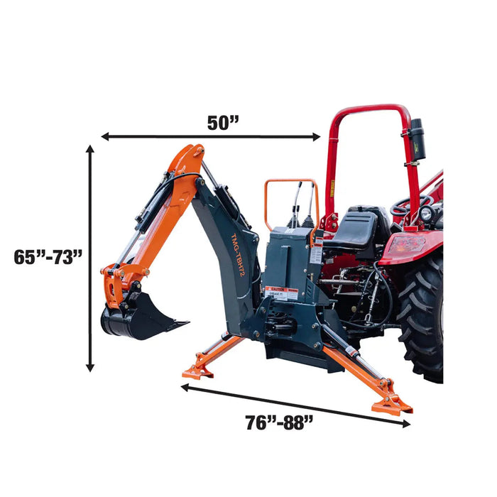 6-FT 3-Point Hitch Swing Backhoe Attachment, 12" Bucket Included, 20-65 HP Tractor, 97" High Reach, Category 1 & 2 Hookups, TMG-TBH72