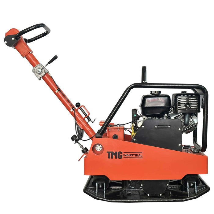 60 kN hydraulic reversible plate compactor with 13 HP Honda GX390 engine, ductile iron base, anti-vibration handle, and sealed clutch system – TMG-PC60H.