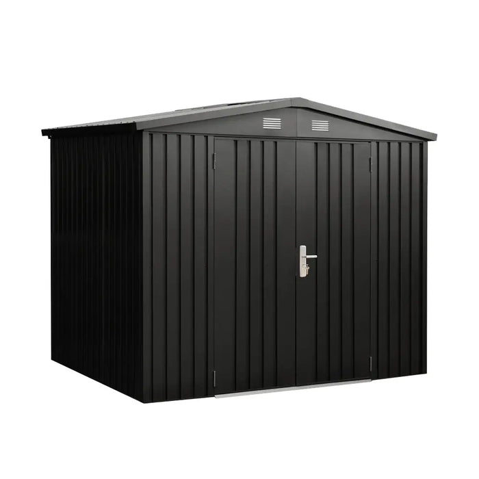 TMG-MS0608-PRO 6x8 Pro Series galvanized metal shed with 79 inch apex roof, vents, and 50x68 inch lockable door for secure weather-resistant outdoor storage
