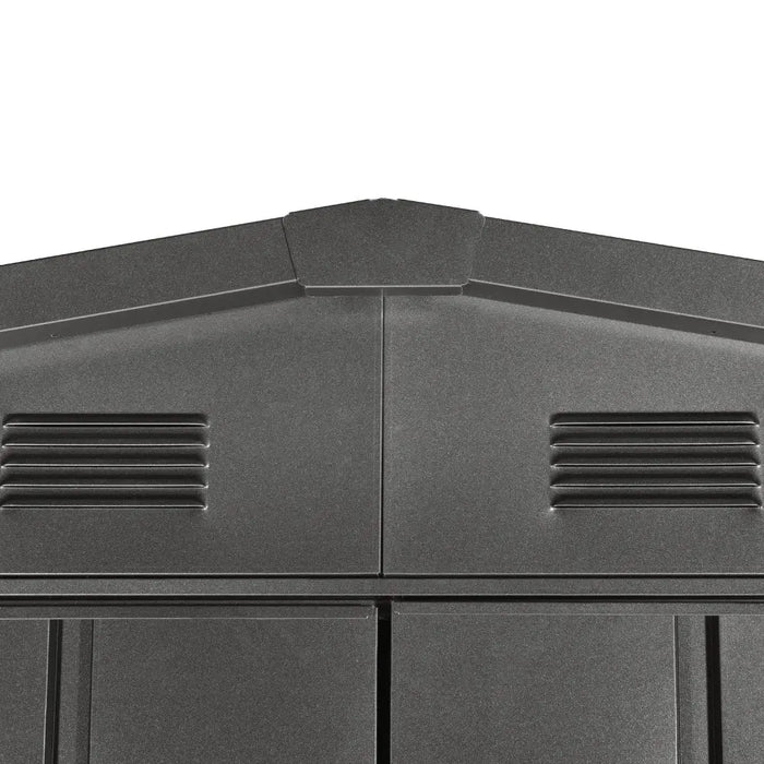 TMG-MS0608-PRO 6x8 Pro Series galvanized metal shed with 79 inch apex roof, vents, and 50x68 inch lockable door for secure weather-resistant outdoor storage