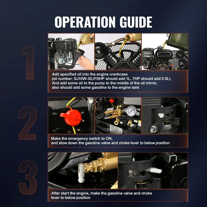 13.2 Gallon Tank Gas-Powered Air Compressor, 7HP, Heavy-Duty Portable Design, DOBA-AC13G