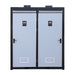 TMG-FTD07 7ft portable restroom with two private stalls, ceramic toilets, triangular sinks, and solar exhaust fan in durable steel frame