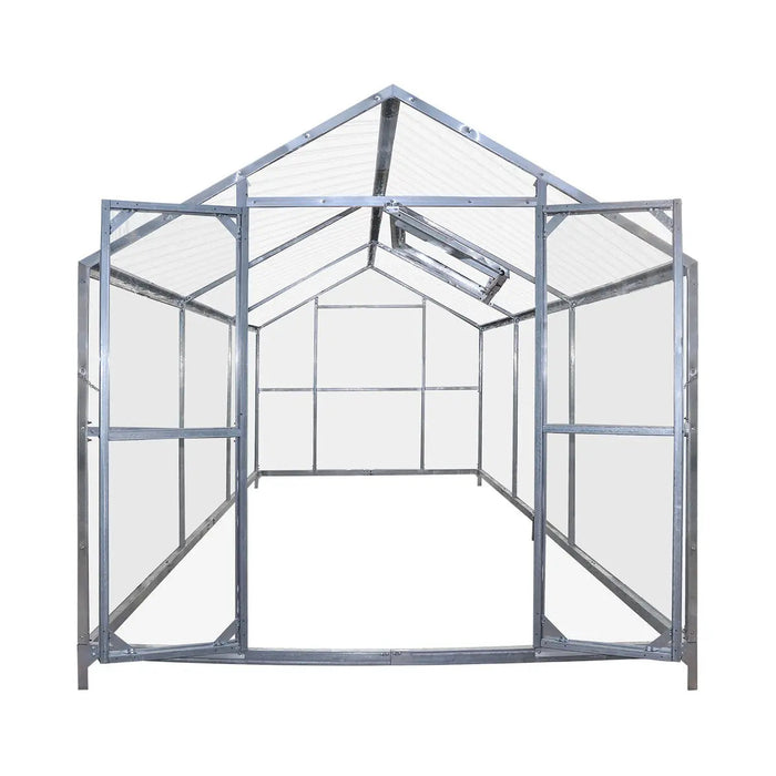 8' x 10' Greenhouse with Galvanized Steel Frame, Polycarbonate Twin-Wall Roof and Crystal-Clear Solid Walls TMG-GH811