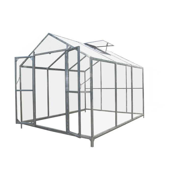 8' x 10' Greenhouse with Galvanized Steel Frame, Polycarbonate Twin-Wall Roof and Crystal-Clear Solid Walls TMG-GH811