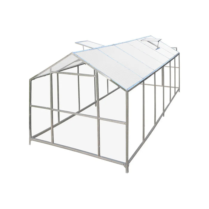 8' x 20' Greenhouse with Galvanized Steel Frame, Polycarbonate Twin-Wall Roof and Crystal-Clear Solid Walls TMG-GH821