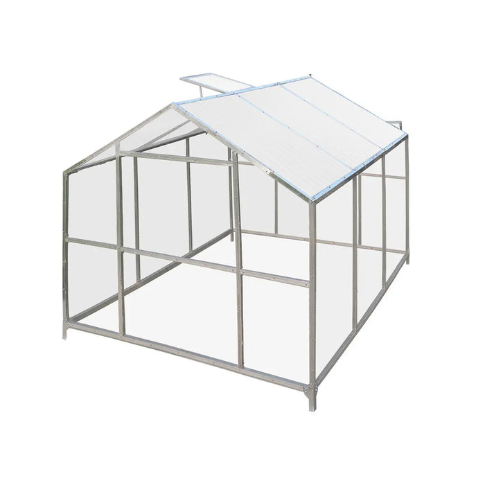 8' x 10' Greenhouse with Galvanized Steel Frame, Polycarbonate Twin-Wall Roof and Crystal-Clear Solid Walls