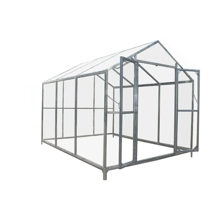 8' x 10' Greenhouse with Galvanized Steel Frame, Polycarbonate Twin-Wall Roof and Crystal-Clear Solid Walls