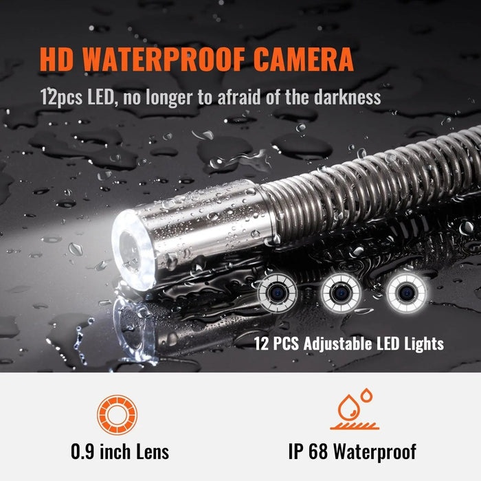 9" Sewer Inspection Camera, 512Hz Locator, DVR 165ft Range, 12 LED Lights, 16GB SD Card, DOBA-SIC9