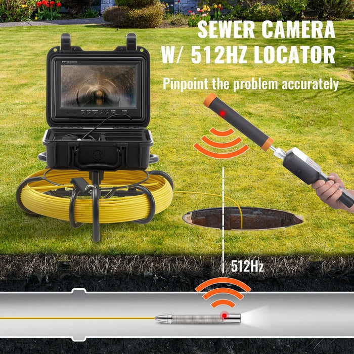 9" Sewer Inspection Camera, 512Hz Locator, DVR 165ft Range, 12 LED Lights, 16GB SD Card, DOBA-SIC9