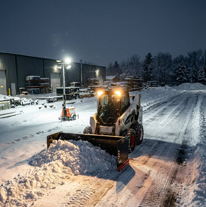 9’ Skid Steer Snow Pusher w/Steel Cutting Edge, Pivoting Wear Shoes, Side Braces, 40-70 HP, TMG-SP09