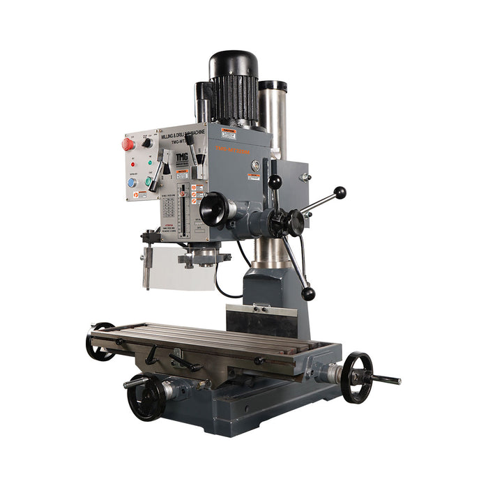 TMG-MT32DM 9" x 32" variable-speed drilling and milling machine with 0.75 kW motor, gear-driven head and horizontal swivel
