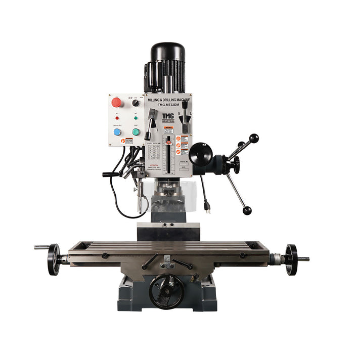 TMG-MT32DM 9" x 32" variable-speed drilling and milling machine with 0.75 kW motor, gear-driven head and horizontal swivel
