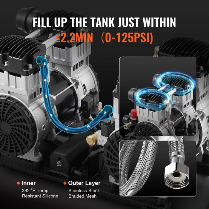 20 Gallon Oil-Free Air Compressor, Compact & Lightweight Design, Hassle-Free Operation, DOBA-AC20L
