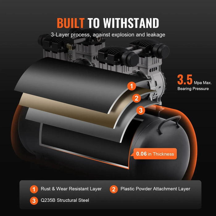 20 Gallon Oil-Free Air Compressor, Compact & Lightweight Design, Hassle-Free Operation, DOBA-AC20L