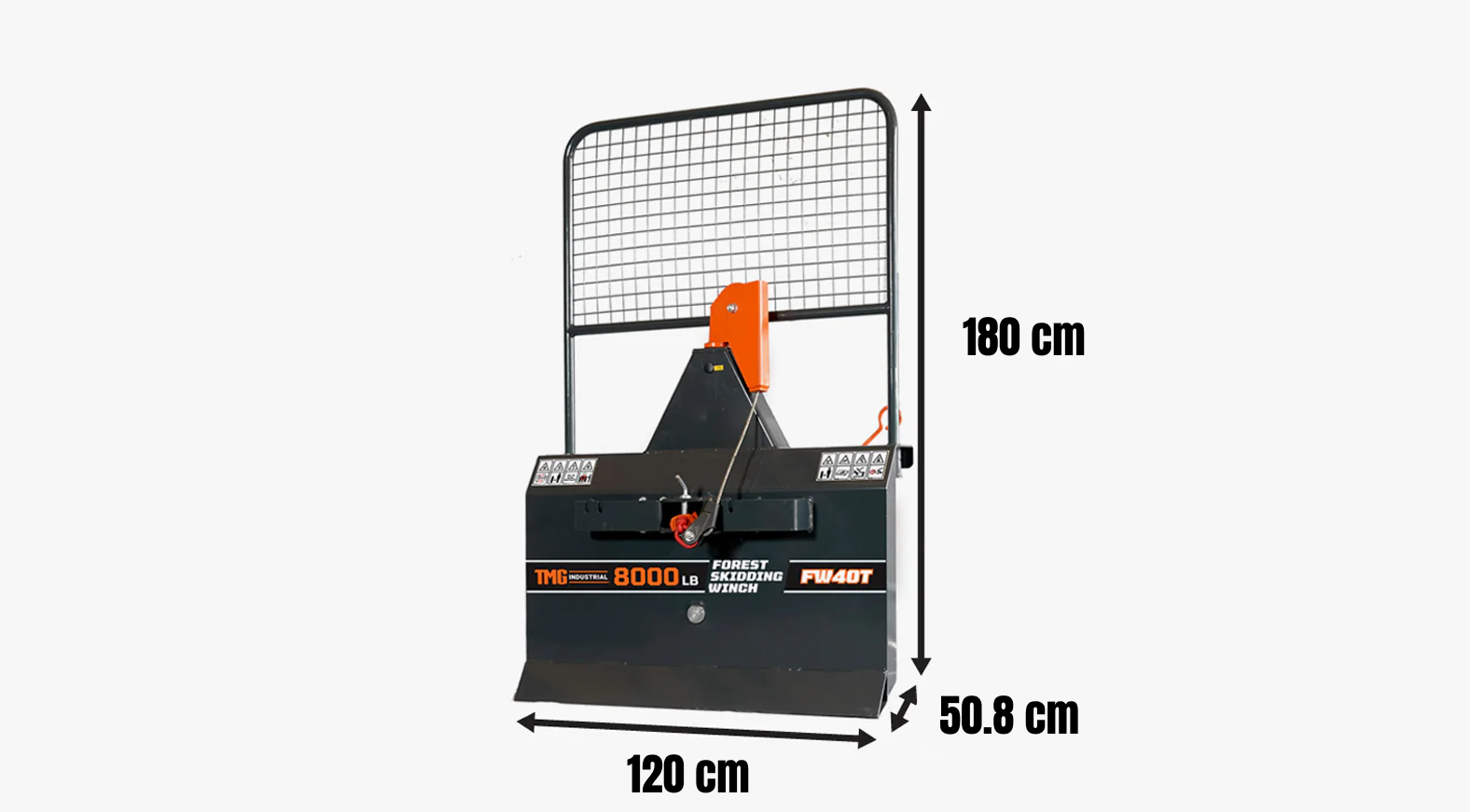 42 kN (8000  lb) Log Skidding Winch for 30 - 50 HP Tractors, 3-Point Hitch, Category 1, TMG-FW40T -specifications-image