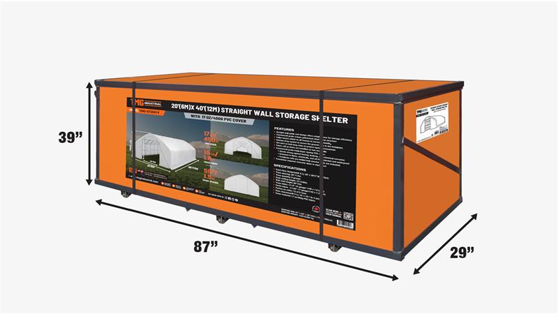 6 x 12 m Straight Wall Peak Ceiling Storage Shelter with Heavy Duty PVC Fabric Cover, TMG-ST2041V-shipping-info-image
