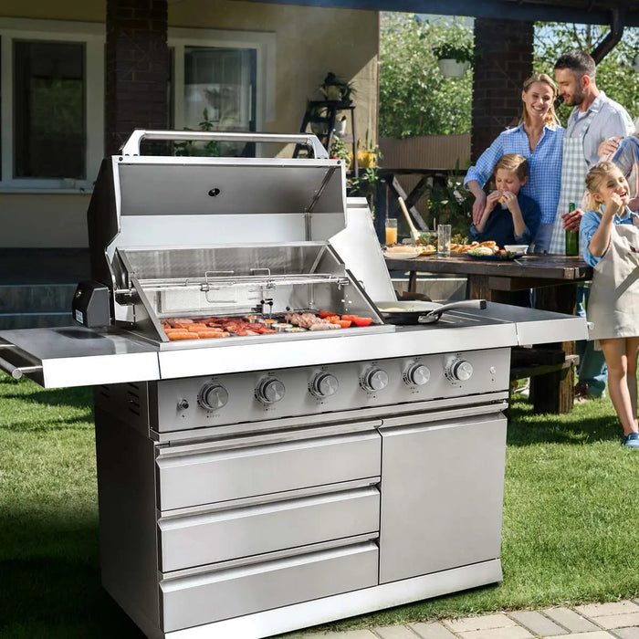 Outdoor Gas Grill, 3 Cooking Grids, Warming Rack, Spacious Cooking Area, 4 Main Burners, CSA Certified, TMG-LKS06