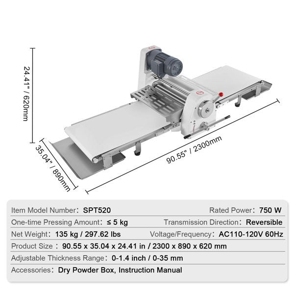 19.7" Commercial Electric Dough Sheeter, Dough Roller Pastry Press Machine for Bakeries & Restaurants, DOBA-DS197
