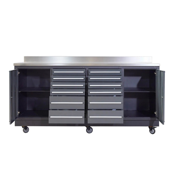 Pro Series 7-Ft 12-Drawer Workbench with Stainless Steel Top, Ball Bearing Double Slides & Casters, TMG-WB712
