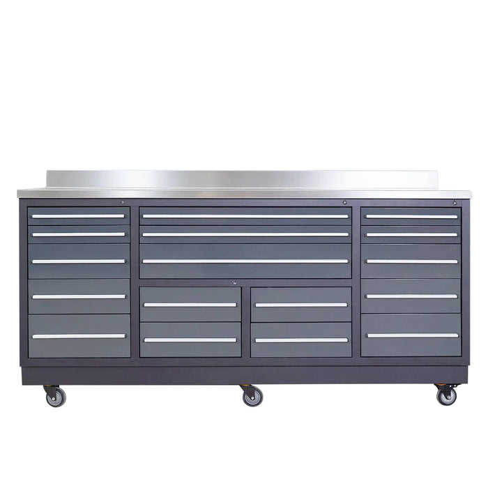 Pro Series 7-Ft 17-Drawer Workbench with Stainless Steel Top, Ball Bearing Double Slides & Casters, TMG-WB717