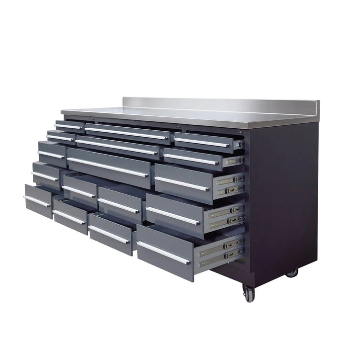 Pro Series 7-Ft 17-Drawer Workbench with Stainless Steel Top, Ball Bearing Double Slides & Casters, TMG-WB717