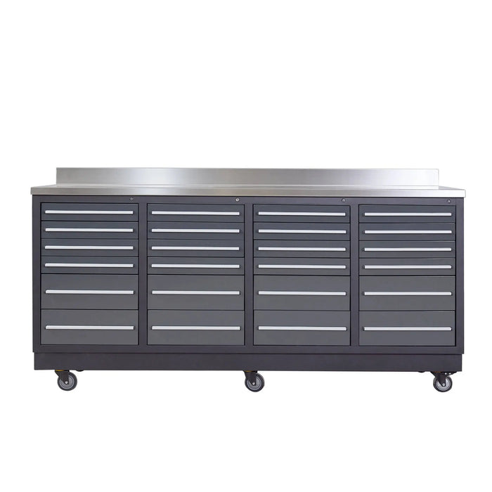 Pro Series 7-Ft 24-Drawer Workbench with Stainless Steel Top, Ball Bearing Double Slides & Casters, TMG-WB724
