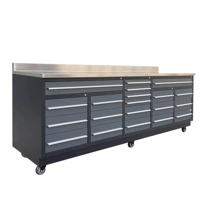 Pro Series 9-FT 20 Drawer Stainless Steel Table Top Workbench, Double Slide Lockable Drawers, All-in-one Welded Frame, TMG-WB920(previously TMG-WB20DS) TMG Industrial
