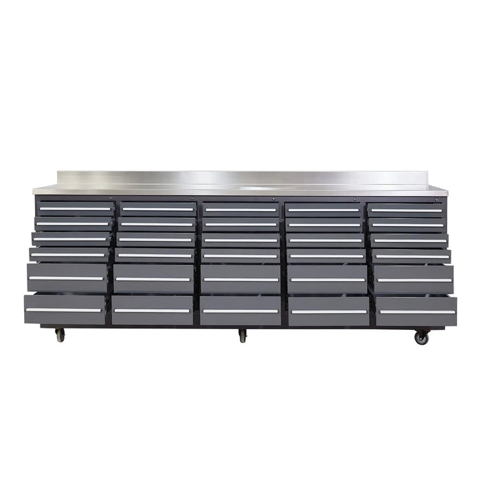 Pro Series 9-Ft 30-Drawer Workbench with Stainless Steel Top, Ball Bearing Double Slides & Casters, TMG-WB930