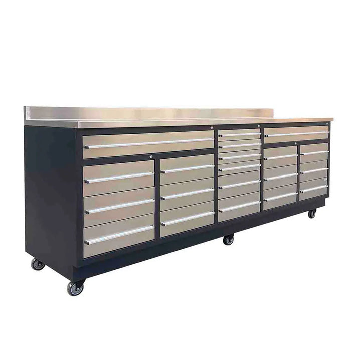 TMG Industrial Pro Series 9-FT 20 Drawer Workbench with Stainless Table Top and Drawer Fronts, Double Slide Lockable Drawers, TMG-WB921S(Previously TMG-WB21DS)