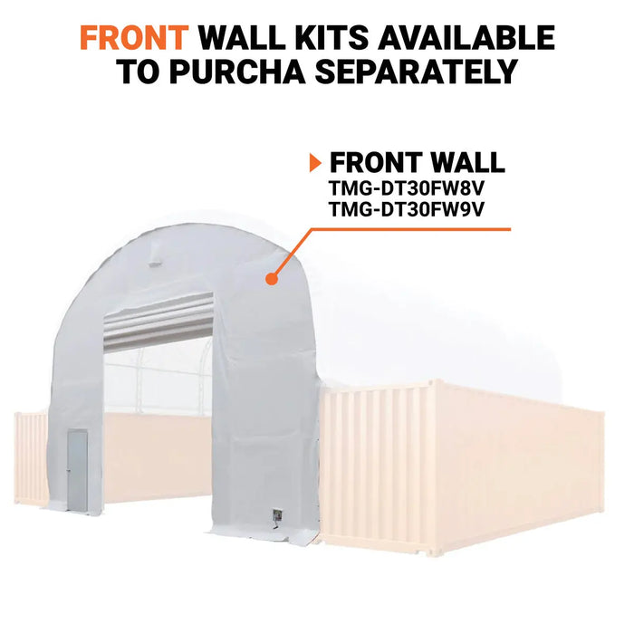 30' x 40' Dual Truss Container Shelter with Heavy Duty 17 oz PVC Cover, Enclosed End Wall & Front Drop TMG-DT3040CF - TMG Industrial
