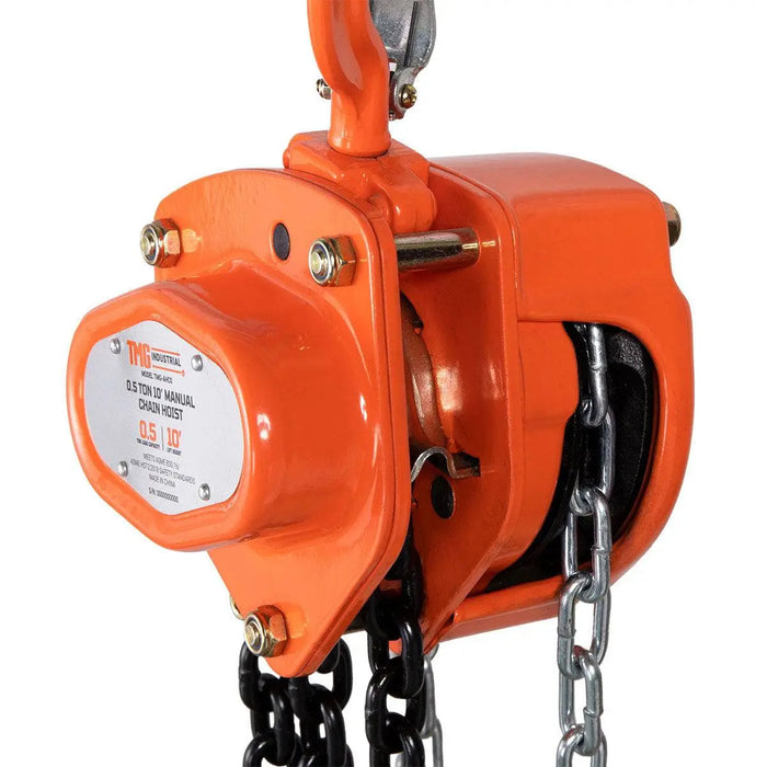 TMG Industrial 0.5 Ton 10’ Lift Chain Hoist, 360° Swivel Hook, ASME B30.16, TMG-AHC0