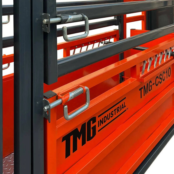 TMG Industrial 10’ Cattle Work Chute 4500-lb Weight Scale, Side Exit, Upper/Lower Swing Openings, LCD Weight Display, TMG-CSC10