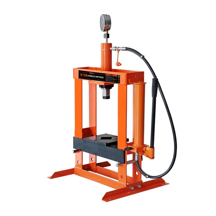 TMG Industrial 10 Ton Capacity Hydraulic Shop Press, Long Lever Manual Operation, 3 Bed Height Positions, TMG-ASP10