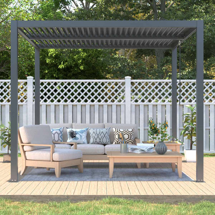 TMG Industrial 10’ x 10’ Louvre Pergola, Water Resistant Flat Roof, Integrated Gutter System, Aluminum Frame, Powdered Coating, TMG-LPG08