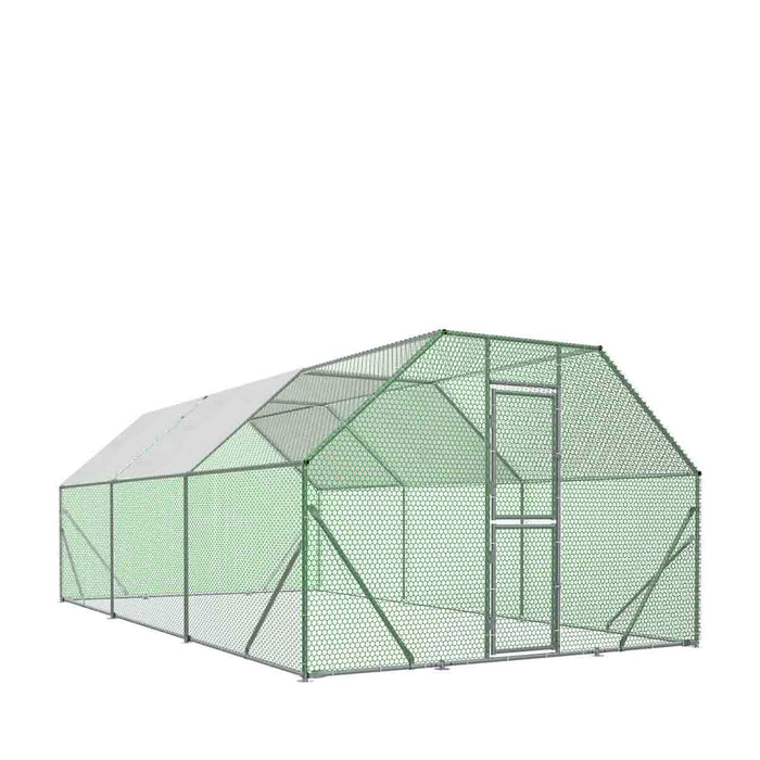 TMG Industrial 10’ x 20’ Wire Mesh Chicken Run Shelter Coop, Galvanized Steel, 200 Sq-Ft, Lockable Gate, PVC Coated Mesh, TMG-CRS1020