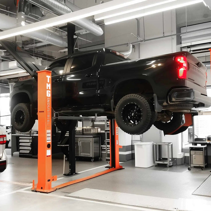 10,000-lb Two Post Floor Plate Auto Lift, Symmetric Arms, 77" Lift Height, Dual-Point Lock Release, TMG-TPL45