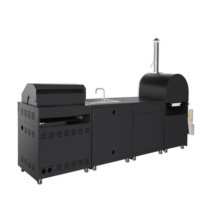 TMG Industrial 11’ 4-Burner Outdoor Kitchen Island (Black), 48000 BTUs, Built-In Pizza Oven, ¾” Cordierite Pizza Stone, CSA Certified, TMG-LKS11B