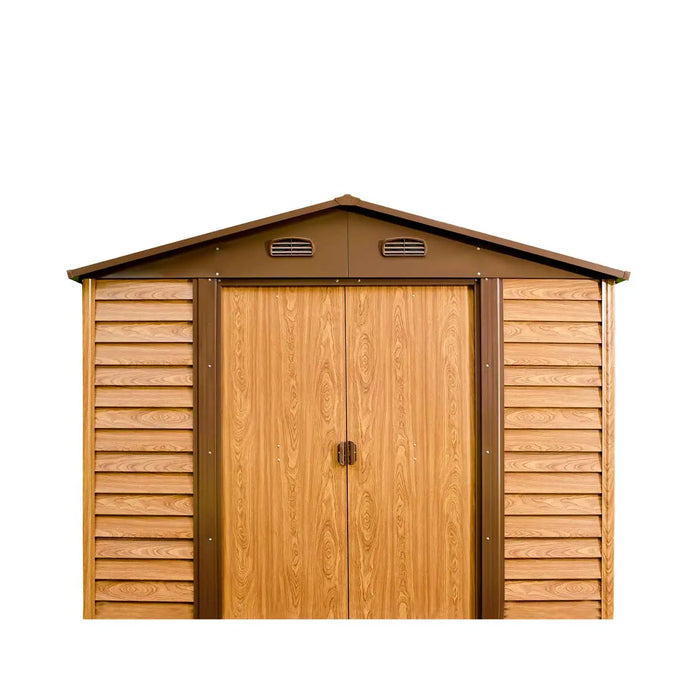 TMG Industrial 11’ x 12’ Wood-Grain Galvanized Apex Roof Metal Shed, 50” Sliding Door, 29 GA Corrugated Metal, 67” Edge Height, TMG-MS1112