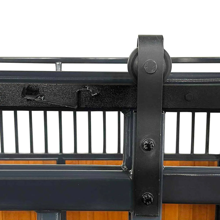 TMG Industrial 12’ Horse Stall Bamboo Panel, Vertical Bar Top, Front panel c/w Window/Feeder and Sliding Door, TMG-FHS13A and FHS13B