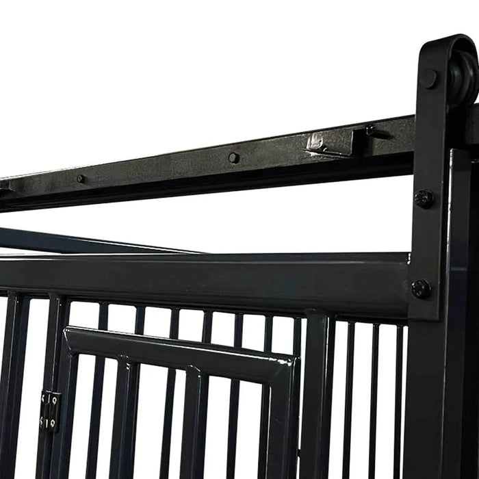 TMG Industrial 12’ Horse Stall Bamboo Panel, Vertical Bar Top, Front panel c/w Window/Feeder and Sliding Door, TMG-FHS13A and FHS13B